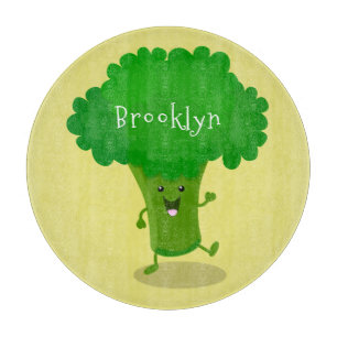 Cute kawaii dansende broccoli cartoon illustratie snijplank