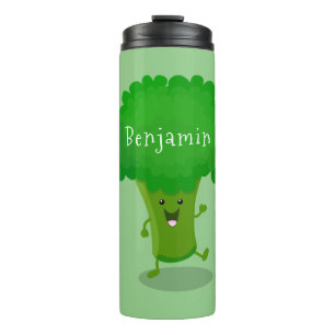 Cute kawaii dansende broccoli cartoon illustratie thermosbeker