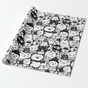 Cute Kawaii Dier Doodle Patroon (2) Cadeaupapier