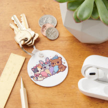 Cute Kawaii Dieren Pastel Hart Sleutelhanger