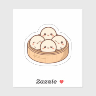 Cute Kawaii Dim Sum Bamboe Stoommand Sticker Ado