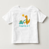 Cute Kawaii Dinosaurs Boy Blue 3rd Birthday Name Kinder Shirts (Voorkant)