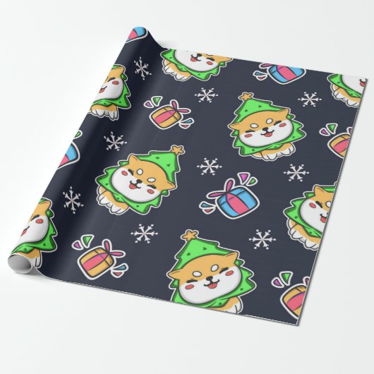 Cute Kawaii Dog-kerstpatroon Cadeaupapier (Uitgerold)
