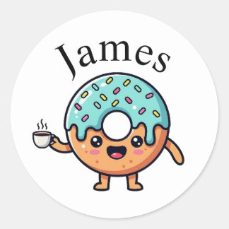 Cute Kawaii Donut Coffee Lover Personalized Sticke Ronde Sticker