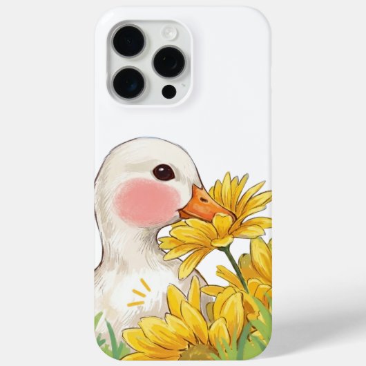 Cute Kawaii Eend met Gele Bloemen Case-Mate iPhone Case (Achterkant)