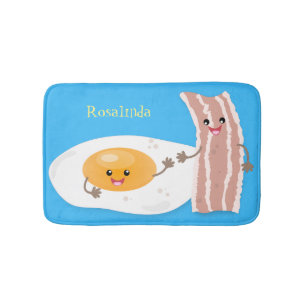 Cute kawaii egg and bacon cartoon illustration badmat