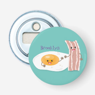 Cute kawaii egg and bacon cartoon illustration button flesopener
