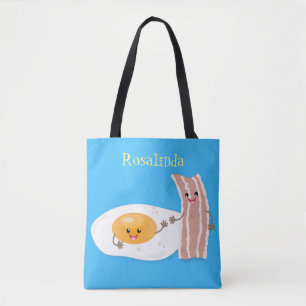 Cute kawaii egg and bacon cartoon illustration draagtas