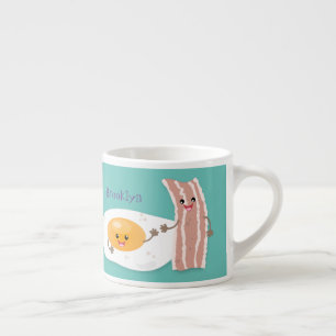Cute kawaii egg and bacon cartoon illustration espresso kop