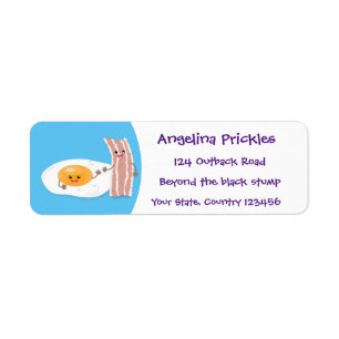 Cute kawaii egg and bacon cartoon illustration etiket