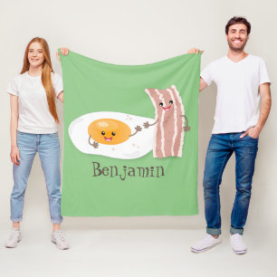Cute kawaii egg and bacon cartoon illustration fleece deken