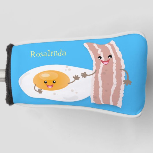 Cute kawaii egg and bacon cartoon illustration golfheadcover (Voorkant)