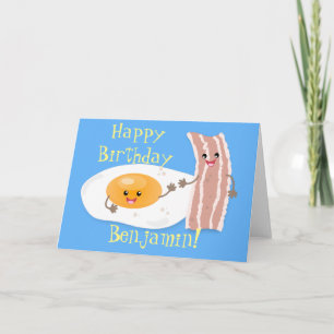 Cute kawaii egg and bacon cartoon illustration kaart