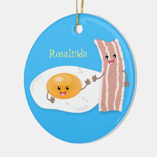 Cute kawaii egg and bacon cartoon illustration keramisch ornament (Links)