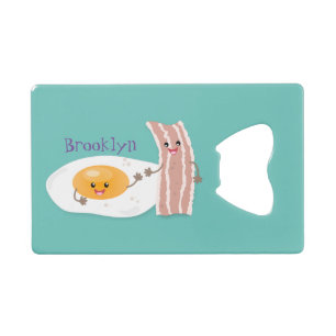 Cute kawaii egg and bacon cartoon illustration kredietkaart flessenopener