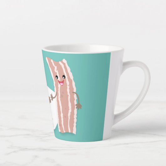 Cute kawaii egg and bacon cartoon illustration latte mok (Rechts)