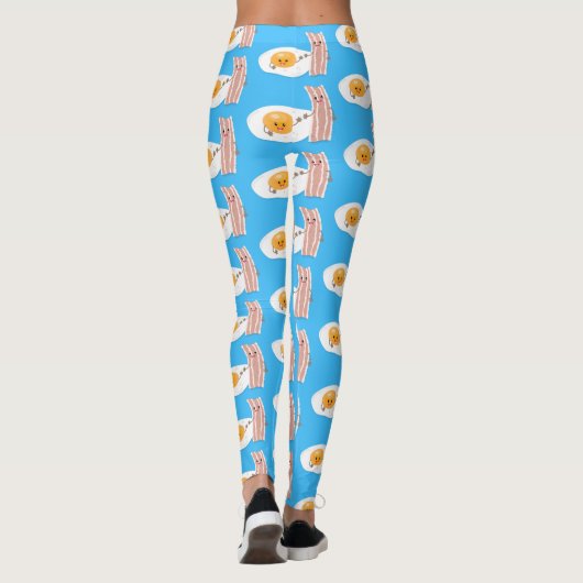 Cute kawaii egg and bacon cartoon illustration leggings (Achterkant)