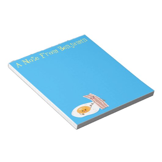 Cute kawaii egg and bacon cartoon illustration notitieblok (Schuin)