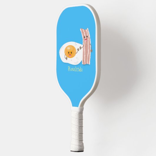 Cute kawaii egg and bacon cartoon illustration pickleball paddle (Links)