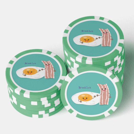 Cute kawaii egg and bacon cartoon illustration poker chips (Opstapeling)