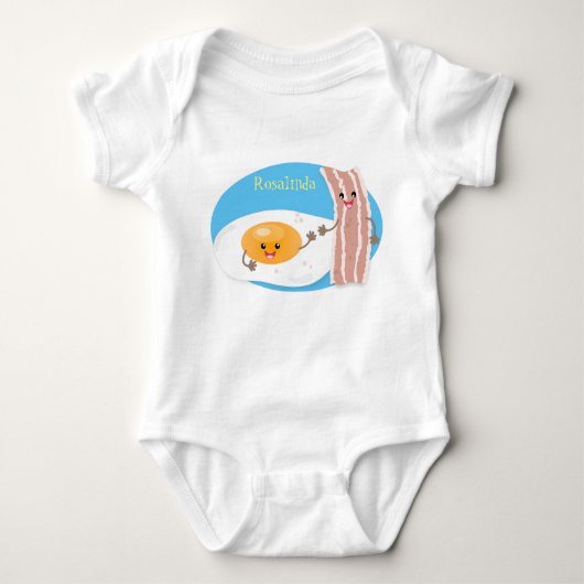 Cute kawaii egg and bacon cartoon illustration romper (Voorkant)