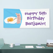 Cute kawaii egg and bacon cartoon illustration spandoek (Beurs)