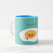 Cute kawaii egg and bacon cartoon illustration tweekleurige koffiemok (Voorkant links)