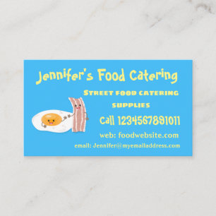 Cute kawaii egg and bacon cartoon illustration visitekaartje