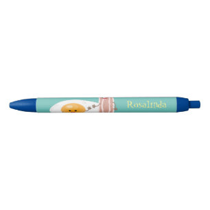 Cute kawaii egg and bacon cartoon illustration zwarte inkt pen