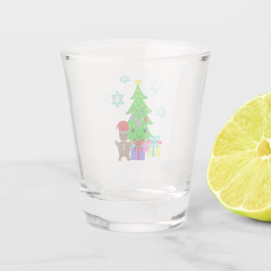 Cute Kawaii Face Kerstmis Scene, ZSG Shot Glas (Achterkant)