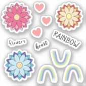 Cute Kawaii Flowers Rainbow Heart Stickers (Voorkant)