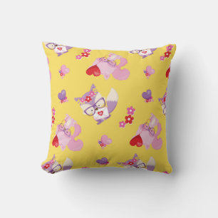 Cute Kawaii Fox Boho Valentijn Foxes Yellow Kussen