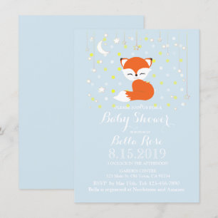 Cute Kawaii Fox Stars Woodland Theme Baby shower Kaart