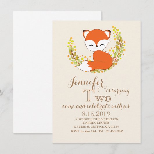 Cute Kawaii Fox Woodland Thème Carte d'anniversair (Devant / Derrière)