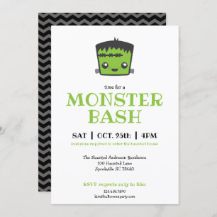 Cute Kawaii Frankenstein Monster Halloween Party Kaart
