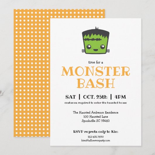 Cute Kawaii Frankenstein Monster Halloween Party Kaart (Voorkant / Achterkant)