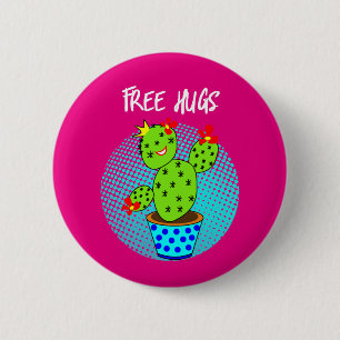 Cute Kawaii Free Hugs Smiling Cactus Plant Graphic Ronde Button 5,7 Cm
