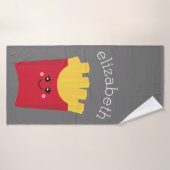 Cute Kawaii French Fries met Douane Naam Badhanddoek (Badhanddoek)