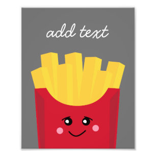 Cute Kawaii French Fries met Douane Naam Foto Afdruk