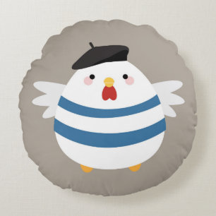 Cute Kawaii French Hen Illustration Rond Kussen