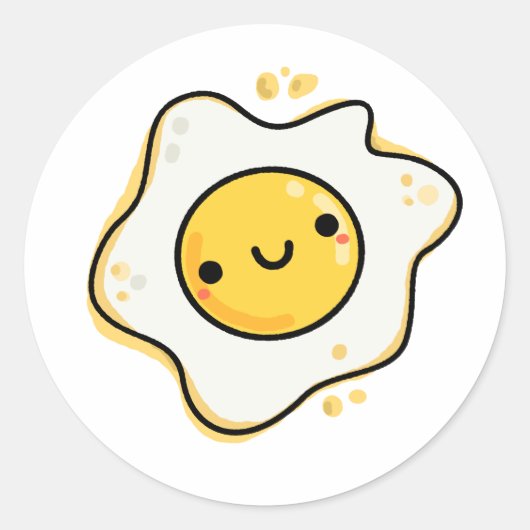 Cute Kawaii Fried Egg Ronde Sticker (Voorkant)