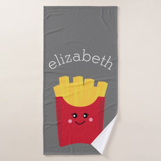 Cute Kawaii Fries françaises avec nom personnalisé (Serviette de bain)