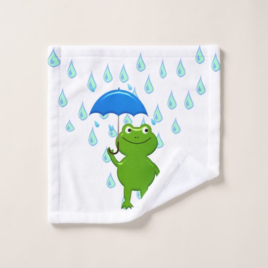 Cute Kawaii Frog and Rain Bad Handdoek (Wasdoekje)