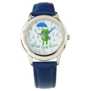 Cute Kawaii Frog and Rain Horloge