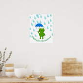Cute Kawaii Frog and Rain Poster (Keuken)