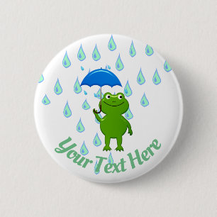 Cute Kawaii Frog and Rain Ronde Button 5,7 Cm