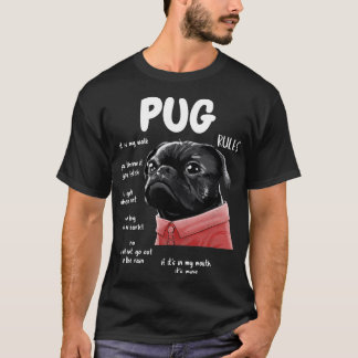 Cute Kawaii Funny Black Pug Dog Rules Gifts Mannen T-shirt