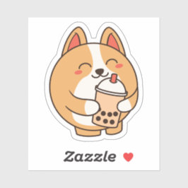 Cute Kawaii Funny Corgi Dog Boba Sticker