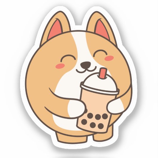 Cute Kawaii Funny Corgi Dog Boba Sticker (Voorkant)
