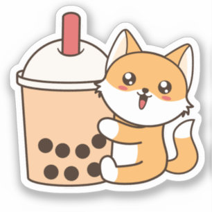 Cute Kawaii Funny Fox Boba Bubble Tea Sticker